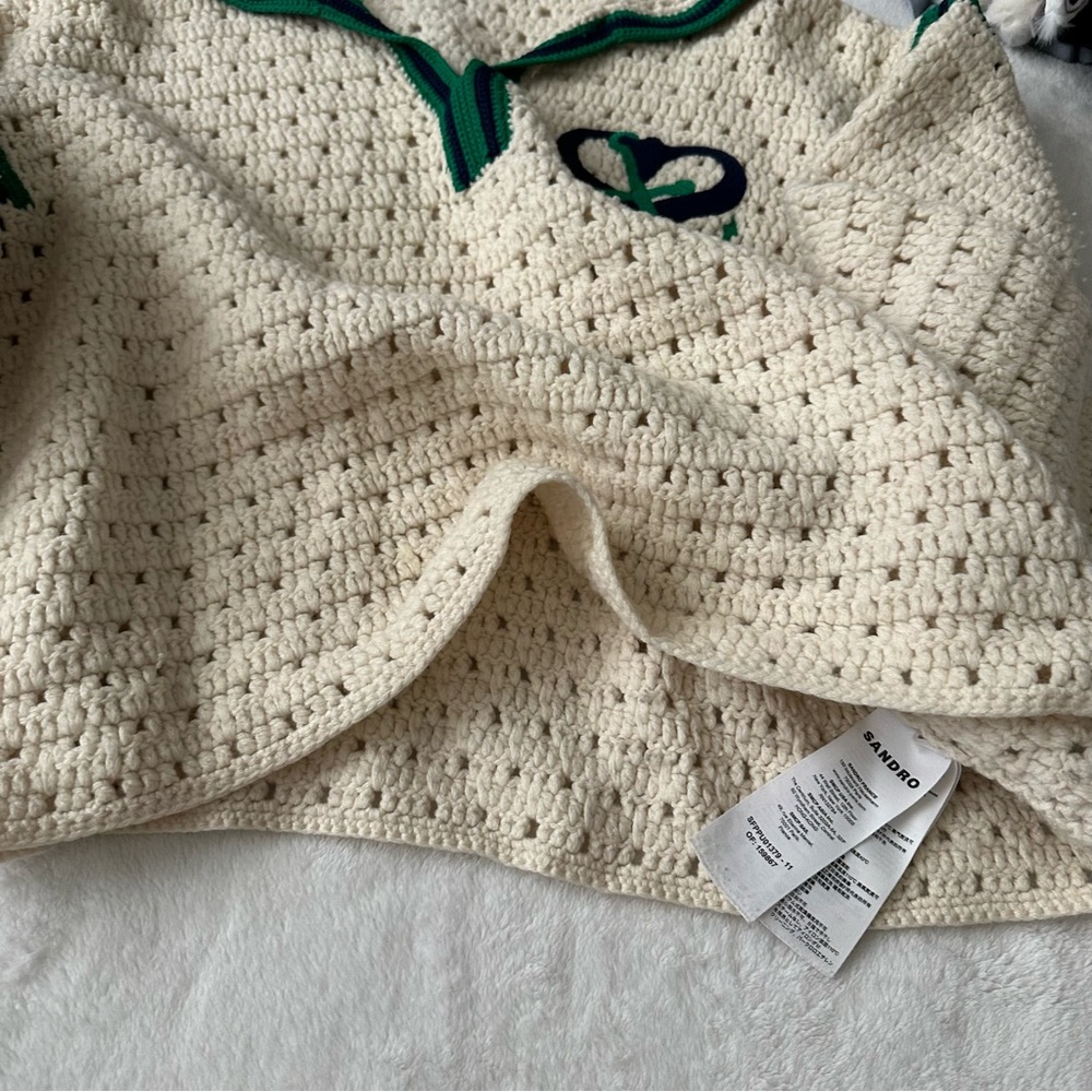 Sandro Paris Nicolas embroidered crocheted wool polo sweater - Picture 10 of 15